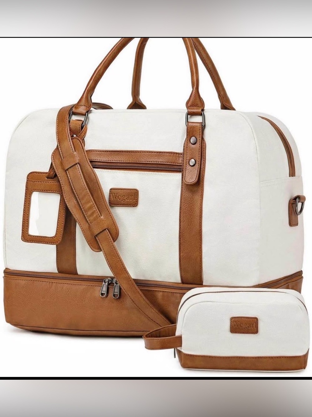 Canvas and Leather Weekender Bag with Toiletries Case